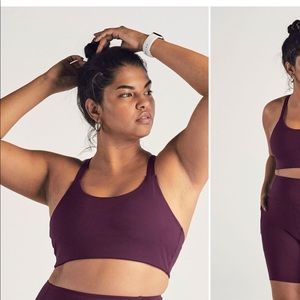 Girlfriend collective set in plum run shorts